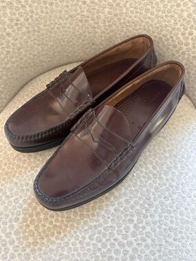 L.L. Bean Mens Red Brown Leather Slip On Penny Loafers Sz 13D Made El Salvador